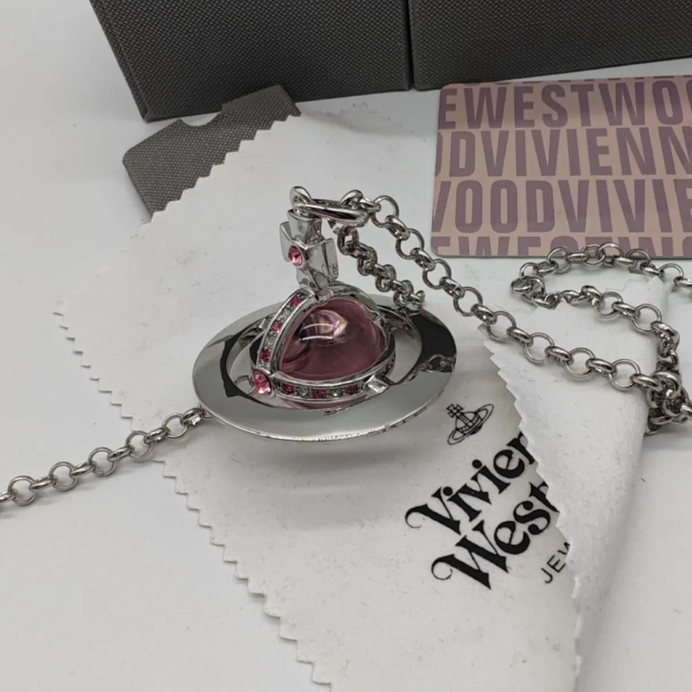 Vivienne Westwood large silver tone 3D pink Orb Pendant Necklace. y2k aesthetic